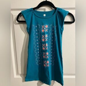 Tea Collection Girls Tshirt Dress size 6 Teal w/ Flower Print
